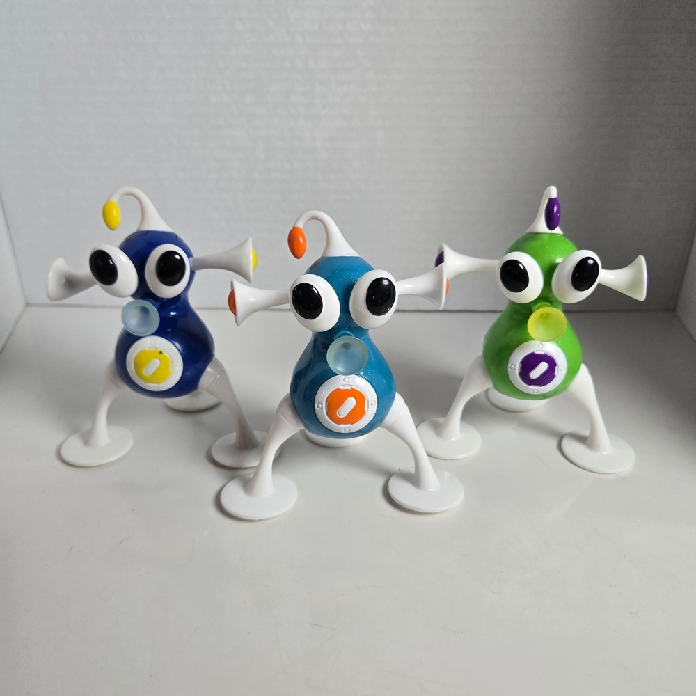 2006 McDonalds Zizzle iZ Tripod Robot Happy Meal Figure Toy Lot 3 Blue Green 5"